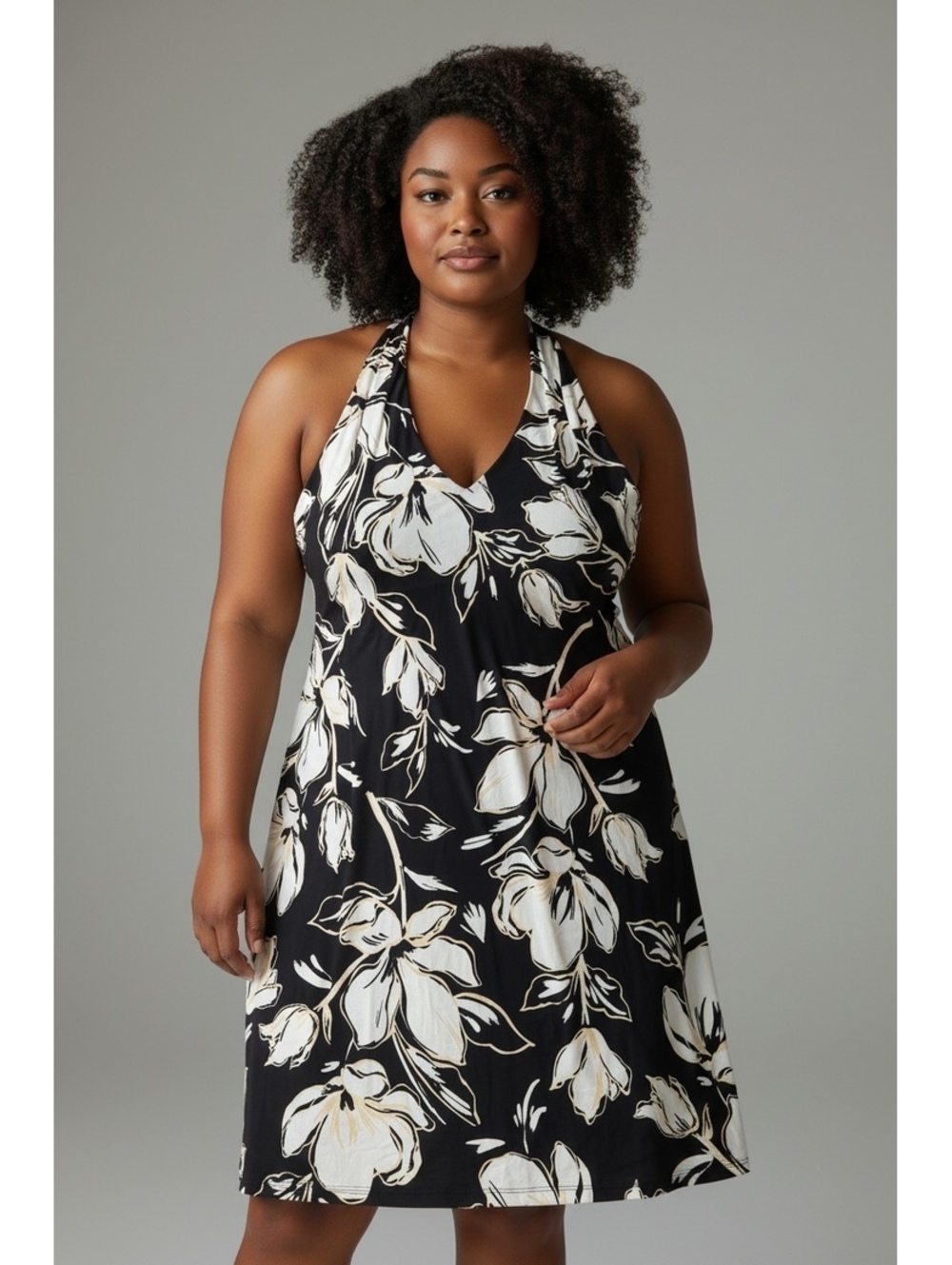 Tommy Bahama Women's Black and White Floral Halter Dress Size L